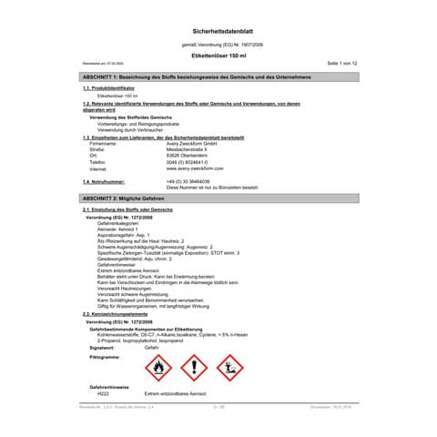 Spray rimuovi etichette Avery 150 ml  3590